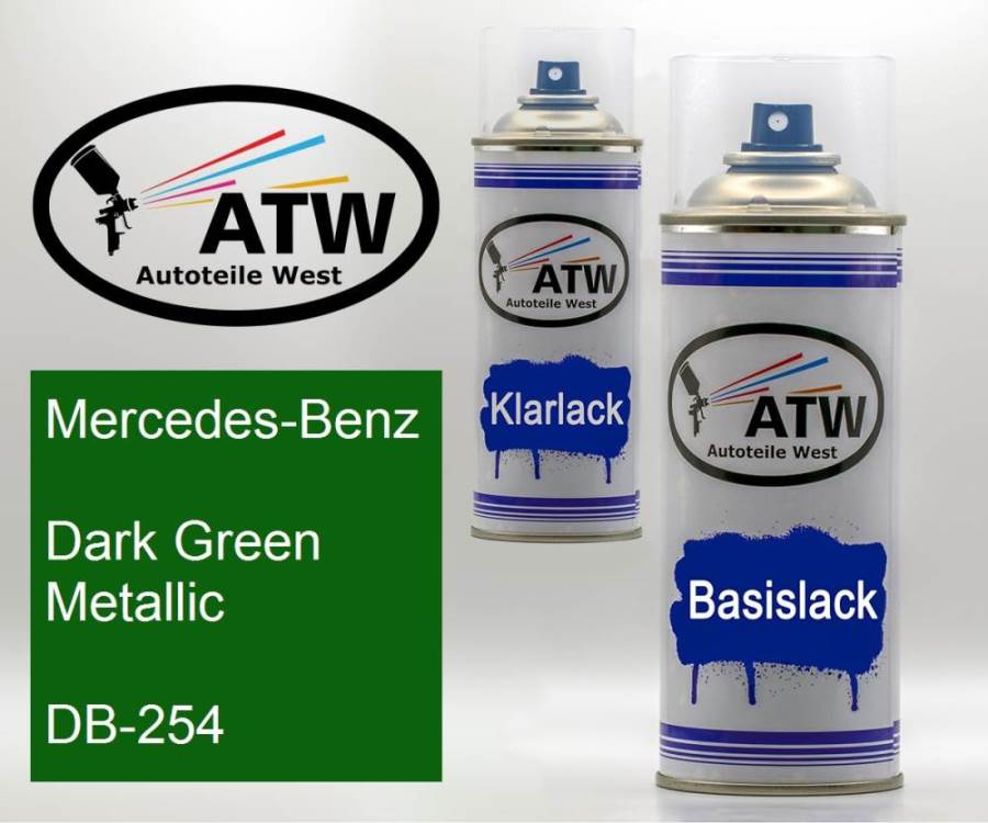 Mercedes-Benz, Dark Green Metallic, DB-254: 400ml Sprühdose + 400ml Klarlack - Set, von ATW Autoteile West.